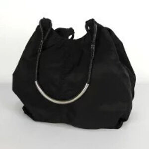 Prada black bag handbag metal handle tote